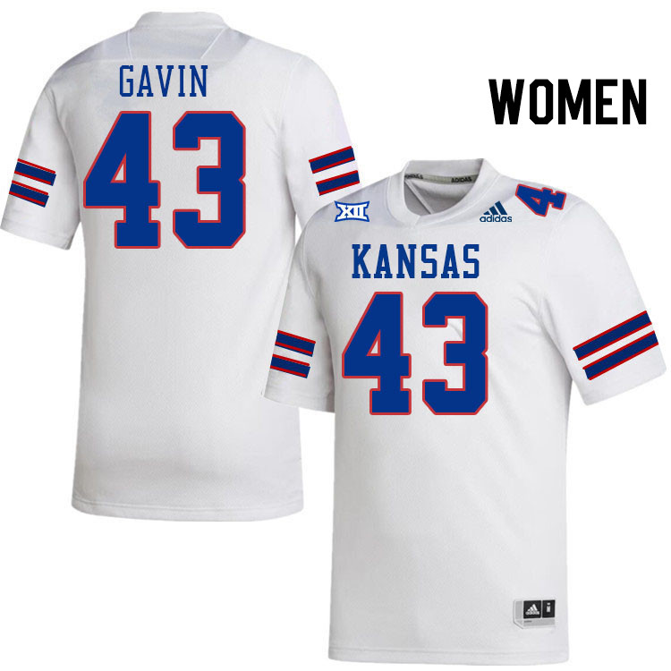 Women #43 Will Gavin Kansas Jayhawks College Football Jerseys Stitched Sale-White